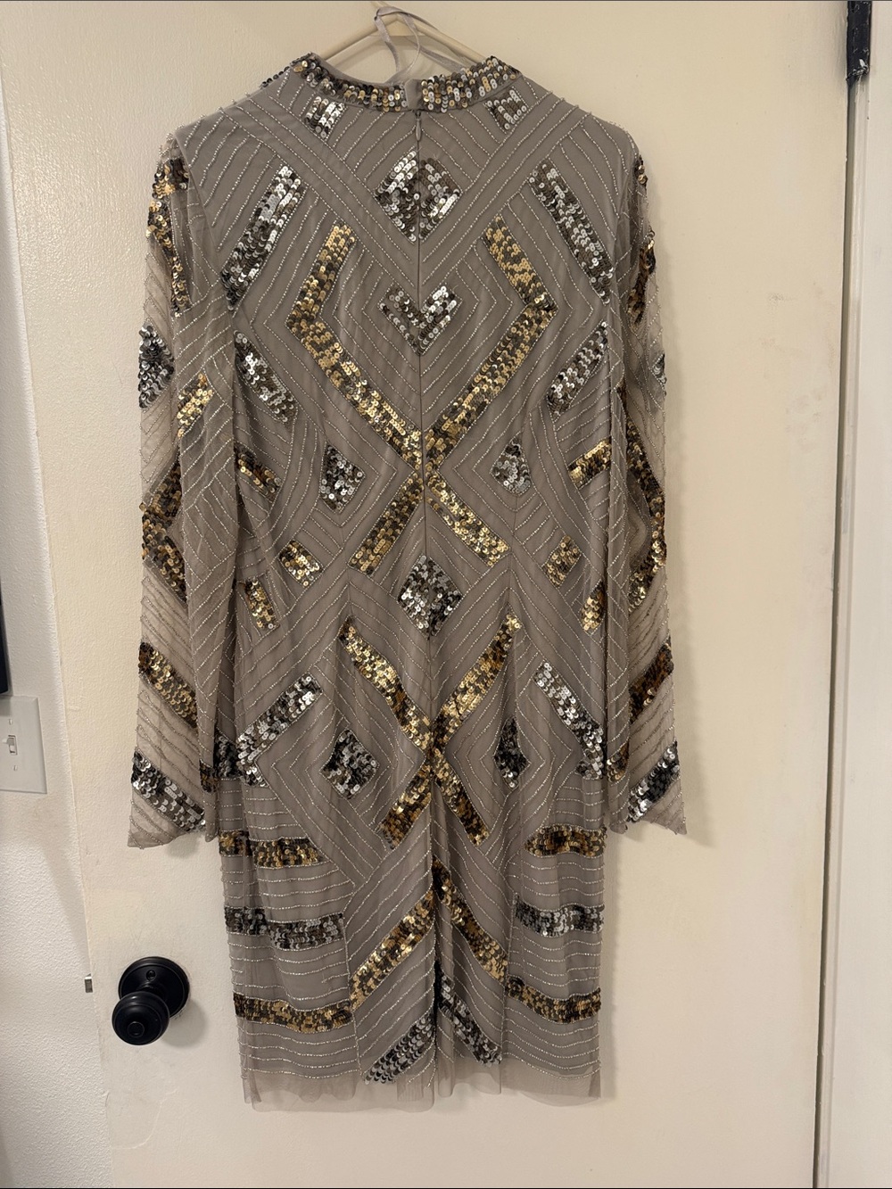 Aidan by Aidan Mattox Taupe Long-Sleeve Sequin Chevron Dress - Picture 3 of 3